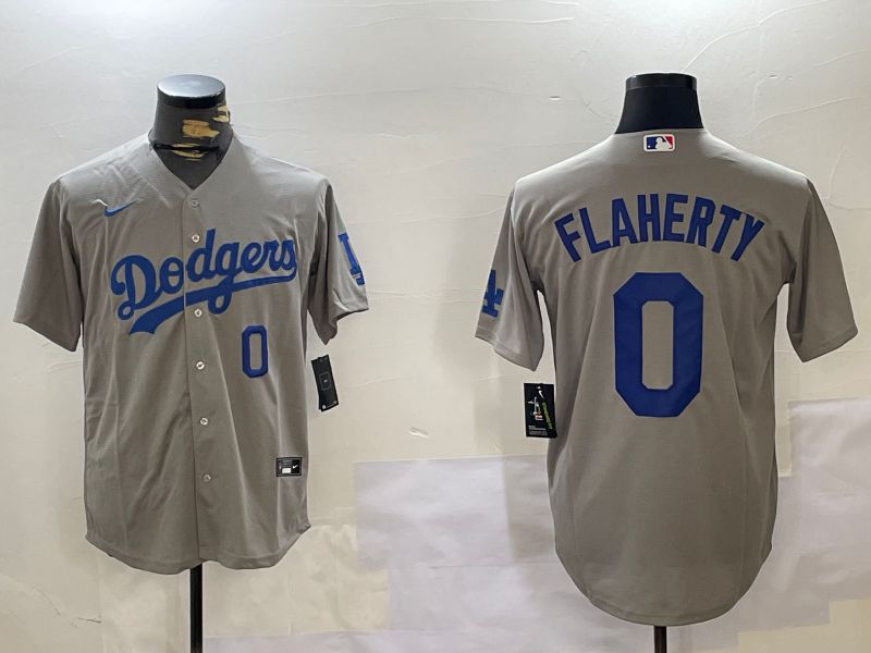 Men Los Angeles Dodgers #0 Flaherty Grey Game 2024 Nike MLB Jersey style 11206